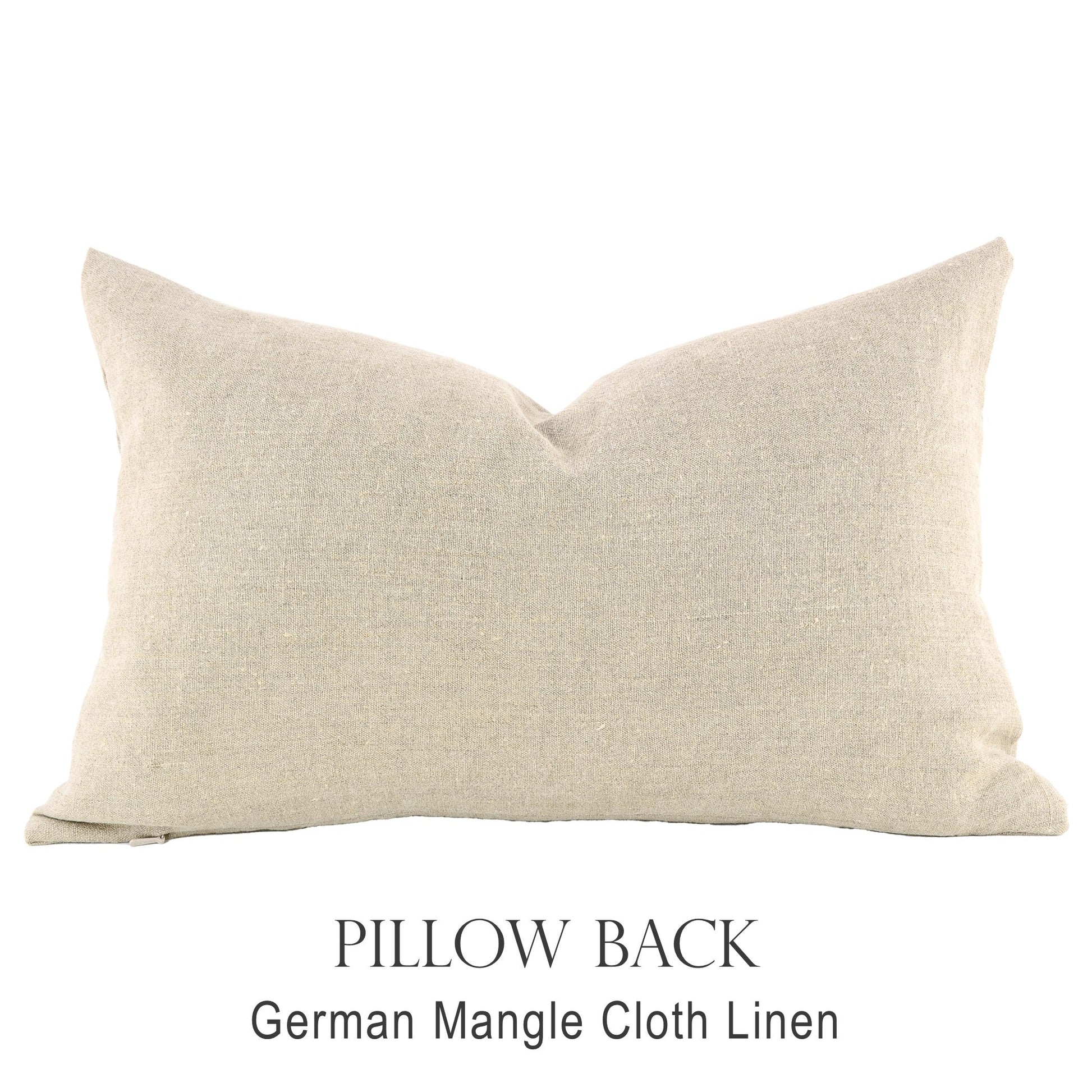 Back of pillow made from vintage German mangle cloth linen with a natural tone