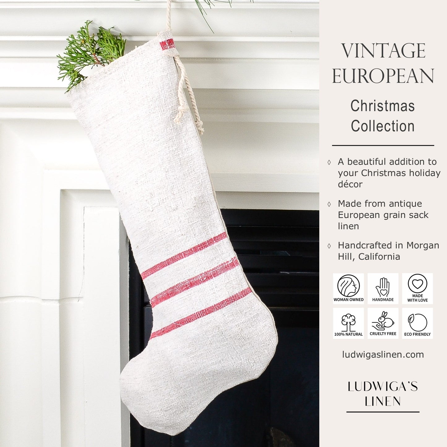 Antique European Grain Sack Linen Christmas Stocking - perfect for holding lots of Christmas surprises