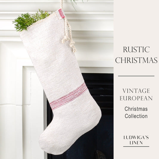 Antique European Grain Sack Linen Christmas Stocking - perfect for holding lots of Christmas surprises