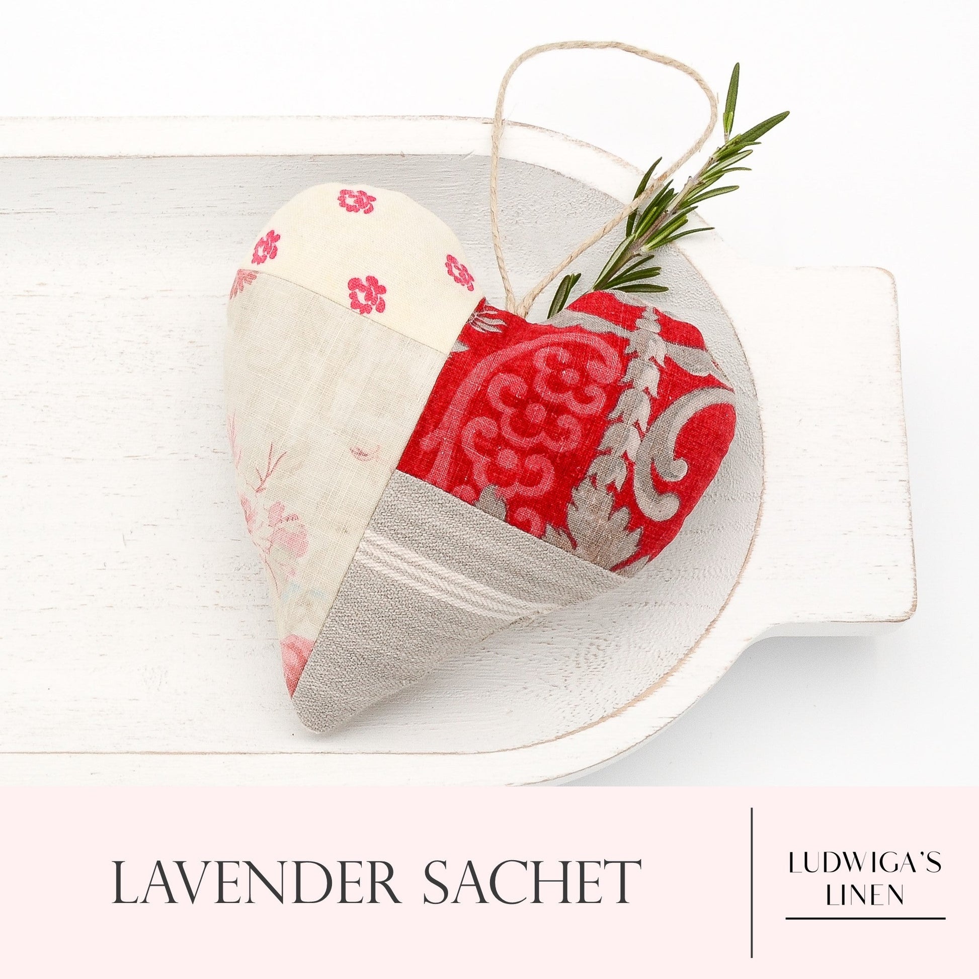 Antique/vintage French cotton and linen lavender sachet heart, hemp twine tie and filled with high quality lavender from Provence France
