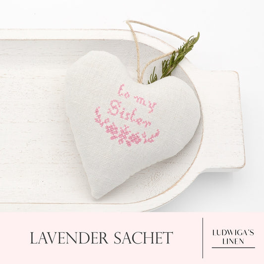 Antique/vintage French/German linen lavender sachet heart, hemp twine tie and filled with high quality lavender from Provence France
